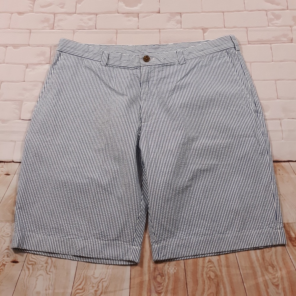Brooks‎ Brothers Chino Shorts Mens 38 x 10 White Blue Striped Cotton Flat Front